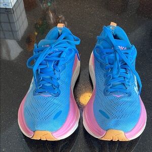Hoka Women's Blue Pink Tan Athletic Running Shoes